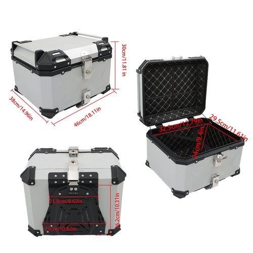 55L Silver Luggage Waterproof Tail Box Scooter Trunk Storage Top Case Motorcycle