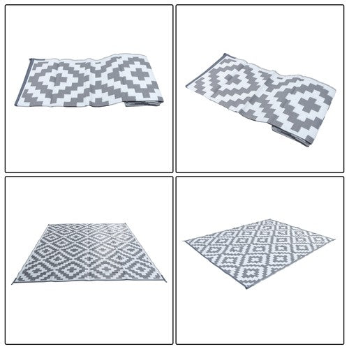 8x10ft Waterproof Outdoor Rug Outdoor Plastic Straw Rug For Camping Gray & White