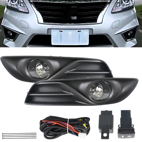 Fog Lights Kit Clear Lens+Switch Clear Glass For Nissan Sentra 2013 2014 2015