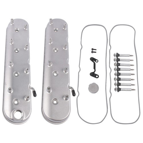 GM LS Cast Aluminum Tall Silver Pair Valve Covers w/ Coil Mounts For LS1 LS2 LS3