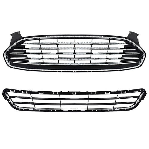 Grille + Front Bumper Combo Plastic Primered For 2013 2014 2015 2016 Ford Fusion