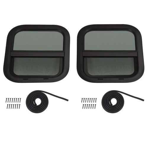 RV Replacement Windows Black 14 W x 16 H Teardrop Style Vertical Slide 2 Pack