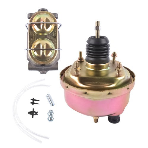 7" Zinc Street Rod Rat Rod Power Brake Booster w/ Bail Top Master Cylinder Kit