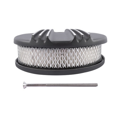 Black Cast Aluminum Half Finned 12″ Air Cleaner Assembly for Chevy Mopar Classic
