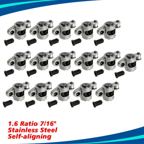 For Chevy SBC 350 1.6 Ratio 7/16" Stud Full Roller Stainless Steel Rocker Arms