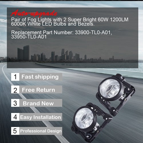 Front Bumper For Acura TSX 09-10 33900/33950-TL0-A01 Fog lamp assembly w/Bulbs