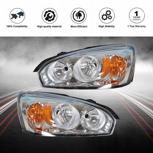 Pair Set For Chevy Malibu 2004-2008 Headlight Replacement Halogen Clear Lens L+R