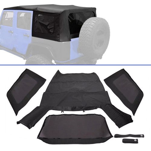 Fit Jeep Wrangler 4 DR JK Soft Top 2007-2009 Tinted Windows Black Sailcloth
