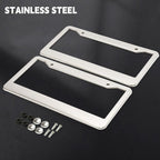 Chrome Stainless Steel Metal License Plate Frame Tag Cover With Screw Caps 2 Pack