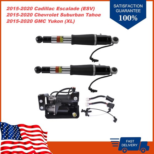 Pair Rear Air Shock Struts + Compressor Pump For Chevy Tahoe GMC Yukon 2015-2019