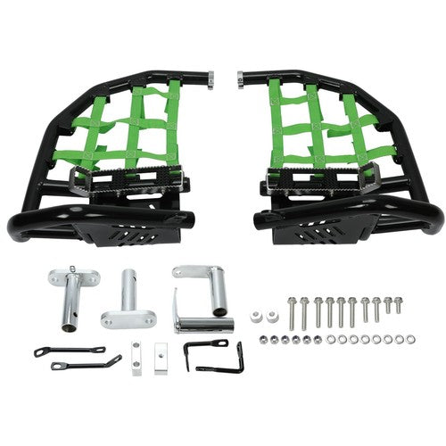 Black Nerf Bars Green Net For Kawasaki KFX450R 2008-2015 Pro Peg Heel Guard