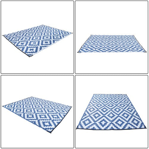 Waterproof Plastic Foldable Rug 8x10FT Outdoor Carpet Navy Blue White
