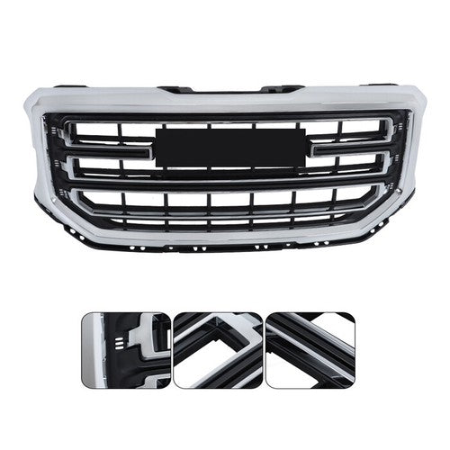 Black Fit For GMC Sierra 1500 2016-2017 2018 Chrome Front Bumper Upper Grille