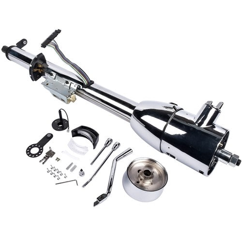 30" Chrome Tilt Auto Steering Column w/ 9 Hole Wheel Adapter Key Stainless Steel