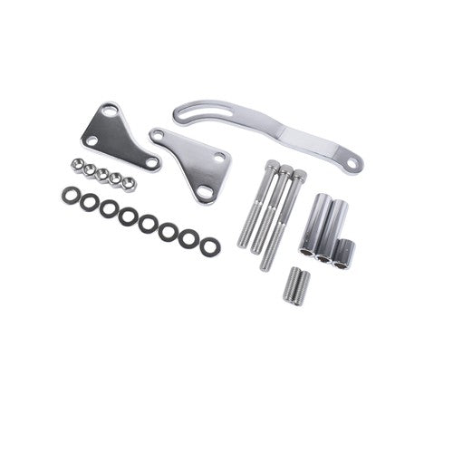 For Chevy SBC 265 283 Chrome Steel Power Steering Pump With Bracket Kit & Pulley