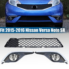 Front Bumper Lower Grille and Fog Lights for 2015-2016 for Nissan Versa Note SR