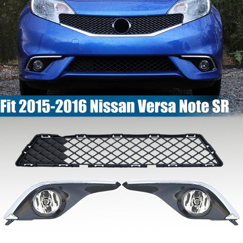 Front Bumper Lower Grille and Fog Lights for 2015-2016 for Nissan Versa Note SR