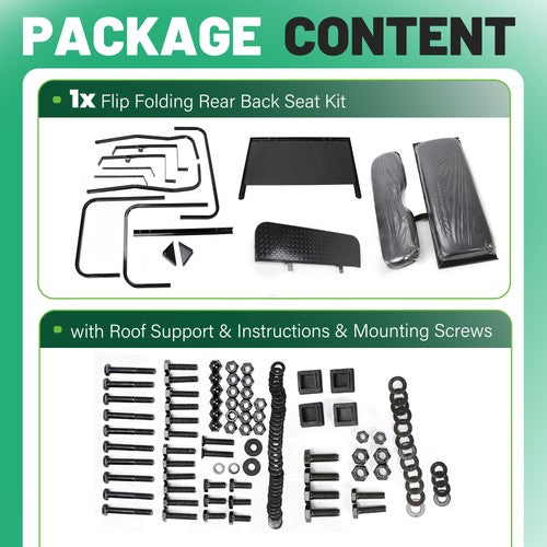 Flip Folding Rear Seat Kit Back Seat For 2000.5-Up Club Car DS Golf Cart 400 lbs