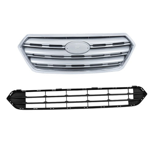 Plastic Front Upper & Lower Grilles 2 Pcs Fit For Subaru Outback 2015-2017