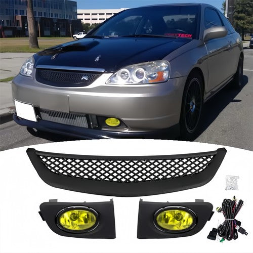 Front Mesh Grille Yellow Lens Fog Lights for 2001-2003 for Honda Civic Sedan