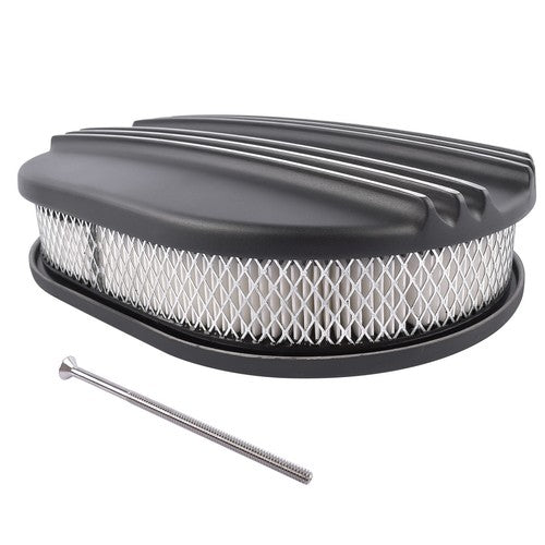 Black Cast Aluminum Half Finned 12″ Air Cleaner Assembly for Chevy Mopar Classic
