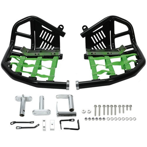 Black Nerf Bars Green Net For Kawasaki KFX450R 2008-2015 Pro Peg Heel Guard