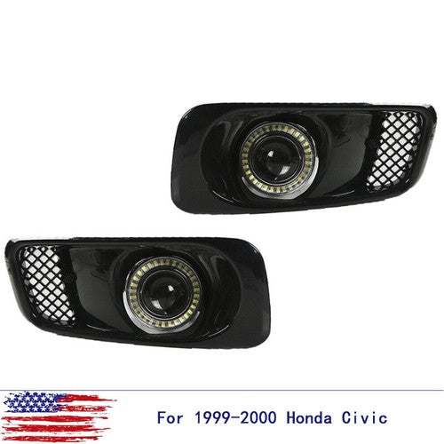 Clear Lens LED Halo Projector Fog Lights DRL for 1999-2000 Honda Civic