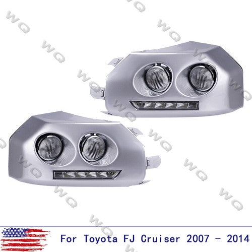 Chrome LED Bumper Fog Light DRL W/Wiring+Bulbs 2pc for Toyota Fj Cruiser 2007-14