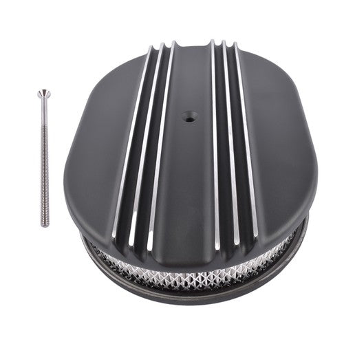 Black Cast Aluminum Half Finned 12″ Air Cleaner Assembly for Chevy Mopar Classic