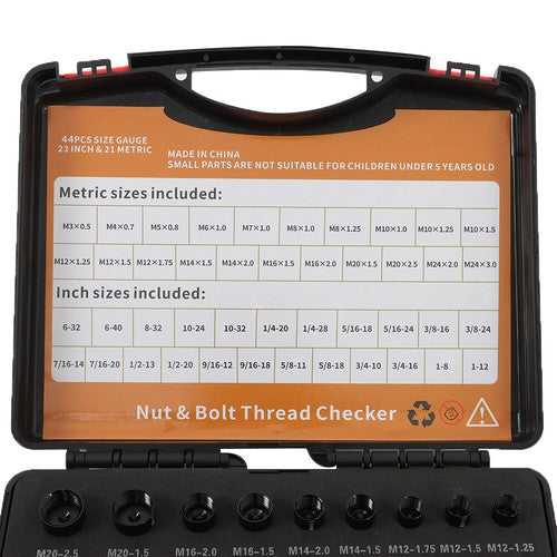 Nut and Bolt Gauge 23 Metric & 21 Inch 44 Pcs Nut and Bolt Thread Checker in Box