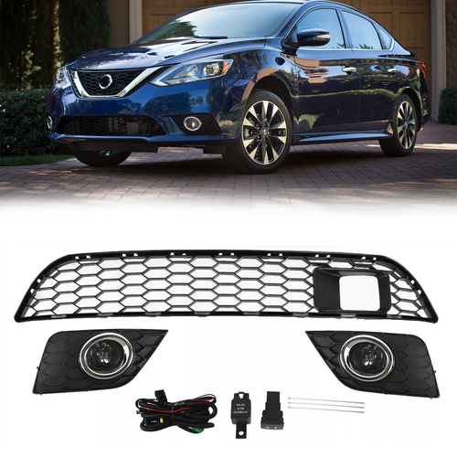 Fog Light Lamp Bumper Lower Grille for Nissan Sentra 2016-2019 w/Sensor Hole