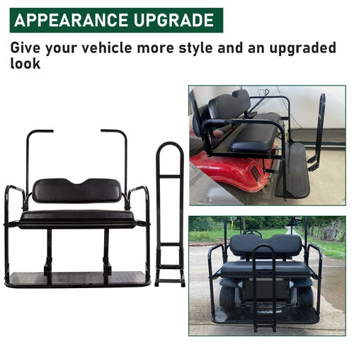 For EZGO Medalist/TXT 1995-UP Golf Cart Black Rear Flip Seat Kit W/ Grab Bar