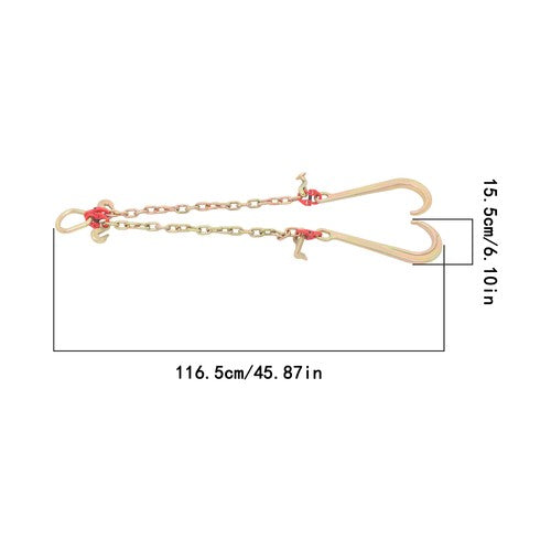 T J Hook Double Limb Hook Chain 5/16in*2ft G80 Chain Fracture Strength 9260lbs