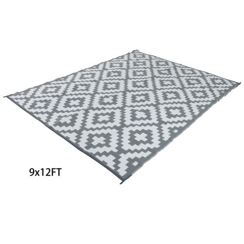 9x12ft Waterproof Outdoor Rug Outdoor Plastic Straw Rug For Camping Gray White