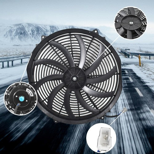 BLACK 16" Electric Radiator Fan High 3000 Cfm Thermostat Wiring Switch Relay Kit