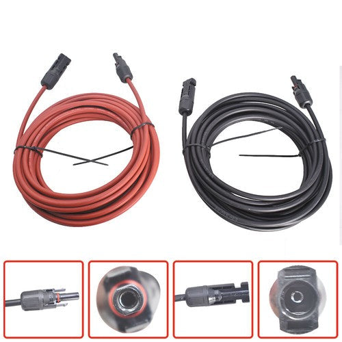Solar Panel Extension Cable Wire Connector 1 Pair 30ft Black + Red 12AWG New
