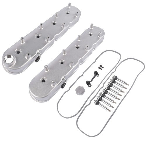 GM LS Cast Aluminum Tall Silver Pair Valve Covers w/ Coil Mounts For LS1 LS2 LS3