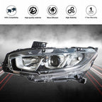 Headlight Assembly Halogen Chrome Clear Driver LH Side For Honda Civic 2016-2020