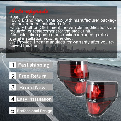 Fit For Ford F-150 2009-2014 2pcs New Left+Right Red Rear Tail Brake Light Lamp