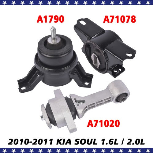 Engine Trans w/o Bracket & Torque Strut Mount 3PCS for Kia Soul 1.6L 2.0L 10-11