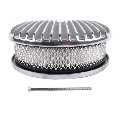 12" Oval Fully Finned Polished Aluminum Air Cleaner For Classic Chevy Ford Mopar