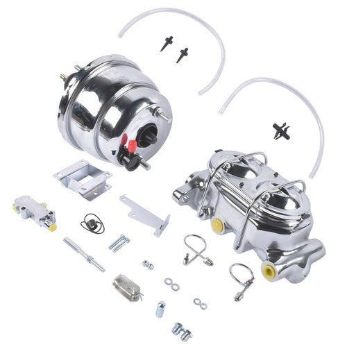 7Inch Chrome Power Brake Booster Master Cylinder Disc Drum Kit for Bel Air 55-57