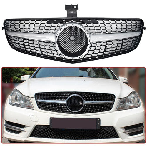 Front Grille Silver Accent For 2008-2014 Mercedes Benz W204 Class C250 C300 C350