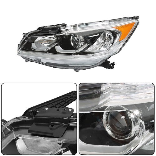 Halogen W/LED DRL Headlights For 16-17 Honda Accord Chrome Driver+Passenger Pair