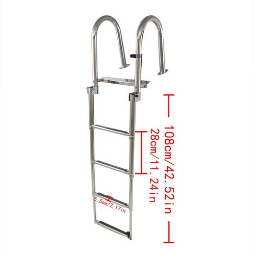 New Stainless Steel Telescoping Boat Ladder 4 Step Foldable Hand armrest