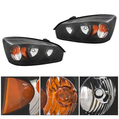 RH & LH Headlights Headlamps Housing Halogen Black For Chevy Malibu 2004-2008