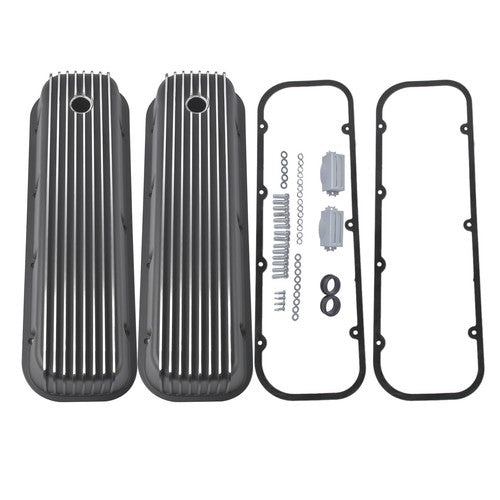 3-11/16" Tall Finned Valve Covers Black for Chevy BBC 396 402 454 502 1965-1995