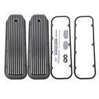 3-11/16" Tall Finned Valve Covers Black for Chevy BBC 396 402 454 502 1965-1995