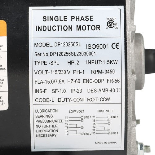 2HP SPL Compressor Duty Electric Motor 3450 RPM 56 Frame 5/8" Shaft 120/240V New
