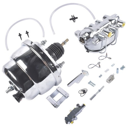 7Inch Chrome Power Brake Booster Master Cylinder Disc Drum Kit for Bel Air 55-57